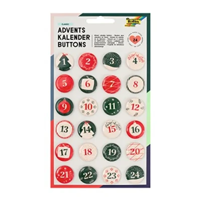 Image de folia 1209 Boutons de Calendrier l&#039;Avent avec Chiffres à Fixer sur des Sacs en Toile Jute ou Cadeaux 1 24 épingle, pour numéroter et sachets