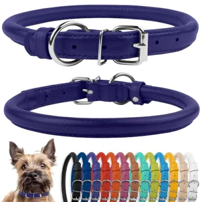 Image de CollarDirect Collier de Chien en Cuir roulé, Chiot Rond rembourré Doux, véritable Fait à la Main pour Petit Grand Chat (15 18 cm, Bleu texturé)