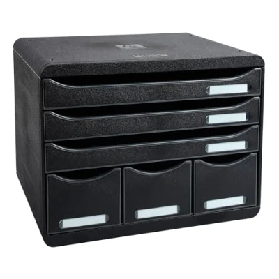 Image de Exacompta Réf. 306714D STORE BOX Caisson 6 tiroirs, 3 tiroirs pour documents A4+ et fins hauts Dimensions extérieures : Profondeur 27 x largeur 35,5 Hauteur 27,1 cm noir/noir glossy