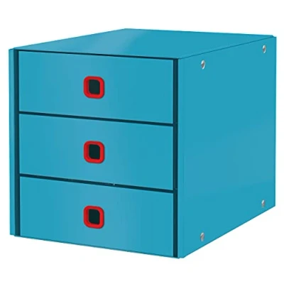 Image de Leitz Click &amp; Store Boîte de Rangement A4 en Carton à 3 Tiroirs pour Documents, Maison / Bureau, Gamme Cosy, Bleu, 53680061