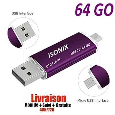 Image de ISONIX Clé USB 32 GO 2 en 1 Micro Drive pour Android Smartphones Tablette PCs 100% Réel 2.0 (64 PURPAL/Violet)
