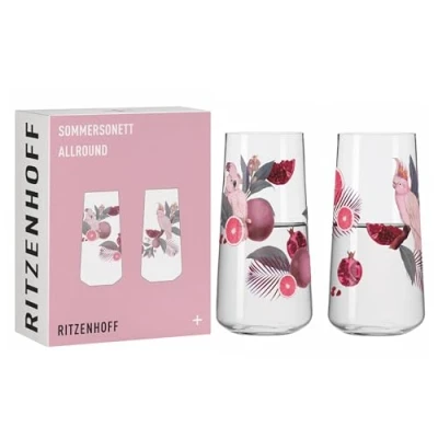Image de RITZENHOFF 6151002 Lot de 2 verres universels, 600 ml, série Sommersonett, motif cacatoès, fabriqués en Allemagne