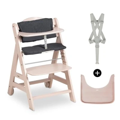 Image de hauck Chaise Haute Bébé Evolutive Beta+ en Bois Certifié FSC® Inclus Coussin d&#039;Assise, Barre de Sécurité, Sangle d&#039;Entrejambe, Harnais 5 Point 6 Mois à 90 kg Clair