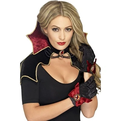 Image de Smiffys Halloween Fever Ensemble de Vampire avec Cape, col et Gants Noir [Kits Accessoires], 43006, Taille Unique