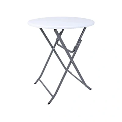 Image de Rebecca Mobili Table De Balcon Pliante, d&#039;Appoint d&#039;Extérieur, Acier Hdpe, Blanc Gris Clair, Peu Encombrante, pour Jardin Camping Dimensions HxLxP : 74 x 60 cm Art. RE6819