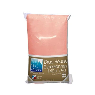 Image de Nuit des Vosges 2103526 Cotoval Drap Housse Uni Coton Rose 140 x 190 cm