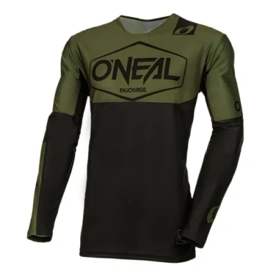 Image de O&#039;NEAL Maillot Motocross Manches Longues MX MTB VTT Matière légère, Coupe Ergonomique Slim fit pour Un Ajustement Parfait Mayhem Jersey Hexx V.24 Adulte Vert Noir Taille S