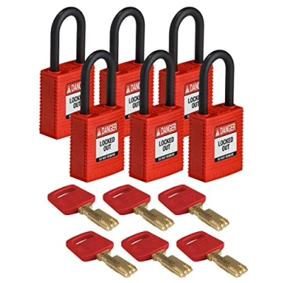 Image de Brady (NYL RED 38PL KD6PK) Cadenas de condamnation SafeKey Nylon avec anse en 38.00 mm Rouge KD Clé différente 6 Pièce(s)
