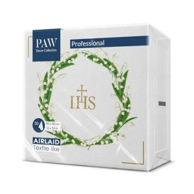 Image de PAW Serviette de Table Papier Airlaid (40 x 40 cm) I 50 Pièces Parfait pour la Communion, Confirmation, le Baptême Serviettes en Tissu Décoration Fleurs Blanches