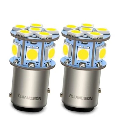 Image de Ruiandsion 2pcs 6V 1157 Ampoule LED BAY15D Super Bright 5050 12SMD Chipsets 6000K de rechange blanche à pour Lumière sauvegarde Feu recul arrière, non polarité
