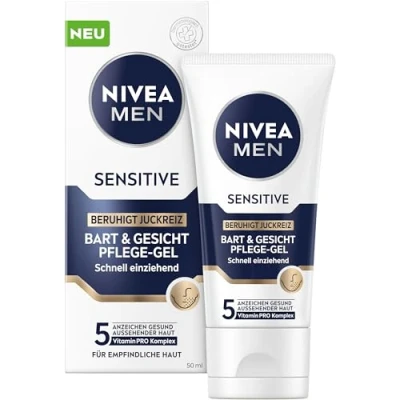 Image de NIVEA MEN Sensitive Gel de soin pour barbe et visage à absorption rapide la peau sensible des hommes, apaisant du soulager les irritations (50 ml)