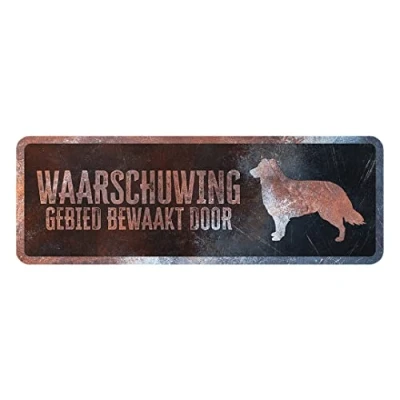 Image de D&amp;D Home, Panneau d&#039;avertissement Attention au Chien, 40x13x0,3 cm, Version néerlandaise, Fond Noir, en métal résistant à la Rouille avec Un Texte Amusant