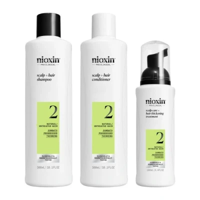 Image de NIOXIN Scalp + Hair Thickening System 2 Shampoing, Après Shampoing et Soin Épaississant pour Cheveux Naturels, Chute Avancée (300+300+100 ml)