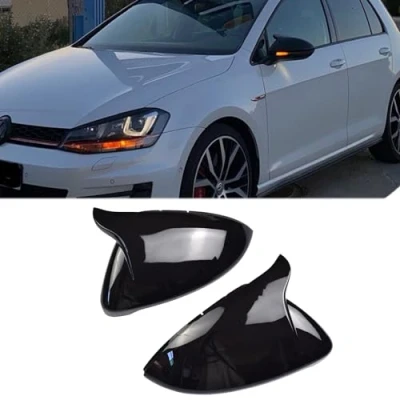 Image de Housses de rétroviseur portière latérale Accessoires rechange pour V W Golf 7 MK7 MK7.5 GTI R GTE GTD 2013 2018 T ouran L 2016 2019 (noir vif avec corneaux)