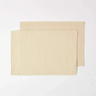 Image de HOMESCAPES Set de table en coton Lot 2, Linge uni Crème, 30 x 45 cm