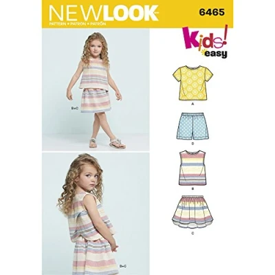 Image de New Look Couture de Patron 6465 A d’Enfant Facile, Dessus, Jupe et Short, Blanc