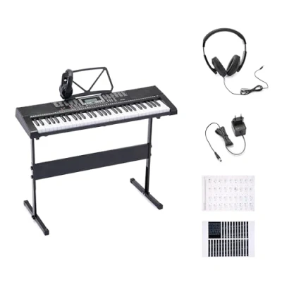 Image de Amazon Basics Clavier de piano numérique portable 61 touches Haut parleurs et chansons intégrés Prise européenne, 93 x 30.4 9.32 cm (L l H), Noir