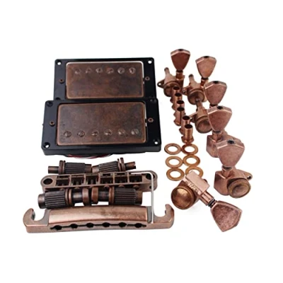Image de Guyker Ensemble d&#039;accessoires de guitare électrique en bronze, accordeurs verrouillables (3R + 3L), micro, chevalet et cordier rechange