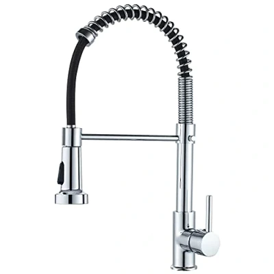 Image de Robinet de cuisine ressort à poignée laiton avec douchette extractible mitigeur d&#039;évier (chromé)