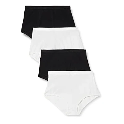 Image de Playtex Culotte Maxi Coton Bio Confortable x4 Femme, Blanc/Noir, 4XL