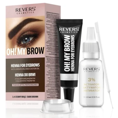 Image de REVERS COSMETICS Teinture Sourcil Brun Foncé, Formule à base d&#039;Huile d&#039;Argan et de Ricin (Oméga 6, Carotènes, Vitamines A, E, F), Résultat Naturel, Dure jusqu&#039;à 4 semaines, 15+ Applicat
