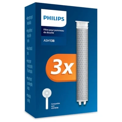 Image de Philips Water Pommeau de douche avec filtre Lot 3 filtres rechange Élimine efficacement le chlore et autres grosses particules Capacité filtration : 1 mois