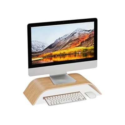 Image de Relaxdays Support pour moniteur bambou, Rehausseur d’écran bureau arrondi, ergonomique, HLP 10 x 52,5 24 cm, naturel