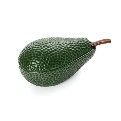 Image de fisura. Bol à guacamole avec cuillère. original en forme d&#039;avocat. porcelaine. vert pour apéritif. Dimensions : 18 x 10 cm.