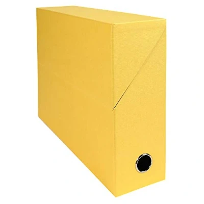 Image de Exacompta Réf. 89529E 1 Boîte transfert en papier toilé Dos 90 mm Avec un œillet métal Pour format A4 Dimensions 25,5 x 34 9 cm Couleur jaune Livrée montée