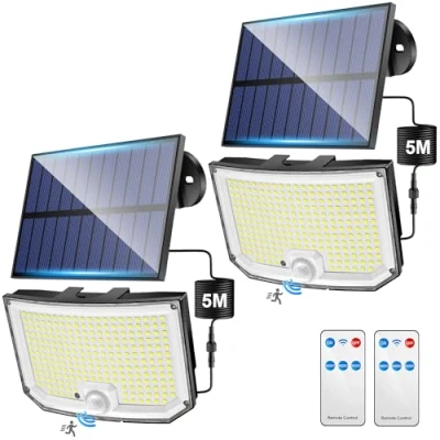 Image de Lampe Solaire Exterieur,【2 Paquet 238LED】 Exterieur Detecteur de Mouvement, 3 Modes &amp; Télécommande Lumiere Exterieur, IP65 Spot Projecteur