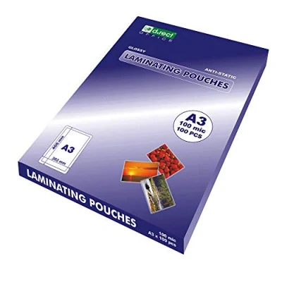 Image de D.RECT ​​ Feuille de Laminage Feuilles Laminées Brillant Transparente Format A3 100 Microns Paquet Unités Durable et Transparent Fournitures Bureau