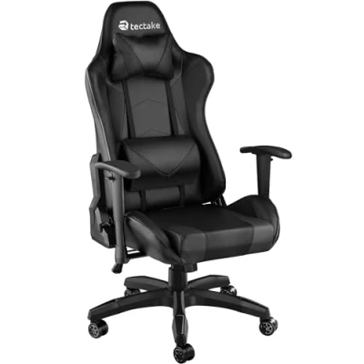 Image de TECTAKE Chaise gamer TWINK Forme ergonomique avec dossier réglable Rotative à 360 et en continu hauteur Noir