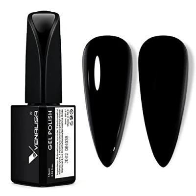 Image de VENALISA Vernis à ongles, en gel, noir, durable, convient la lampe ongles UV, pour manucure, 15 ml