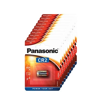 Image de Pile au lithium cylindrique CR2 de Panasonic pour les appareils légers à forte consommation d&#039;énergie tels que détecteurs fumée, systèmes d&#039;alarme anti intrusion, lampes frontales, caméras, 3 V, paquet 10 (10 piles)