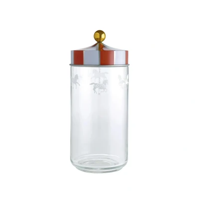 Image de Alessi Mw30/150 Circus Pot Hermétique en Verre Sérigraphié avec Couvercle Fer Blanc, 150 Cl
