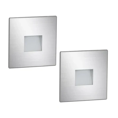 Image de ledscom.de 2 pièces Lumière d&#039;escalier LED/lampe murale encastrée FOW pour l&#039;intérieur et l&#039;extérieur, downlight, carré, acier inoxydable, 85 x 85mm, blanc chaud