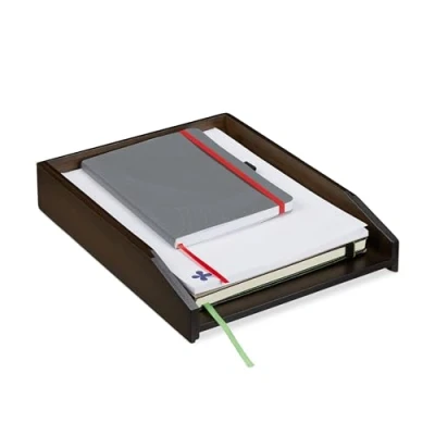 Image de Relaxdays Corbeille à Courrier Empilable, Papier DIN A4, Bureau, Range Documents, Bambou, HLP: 6 x 25 33 cm, marron