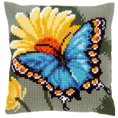 Image de Vervaco Kit de Coussin au Point Croix, Papillon et Fleur Jaune, 40 x cm Or 16 in