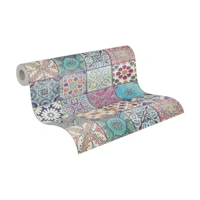 Image de A.S. Création 36205 1 Papier peint effet carrelage marocain Motif bourgeons Multicolore 10,05 m x 53 cm