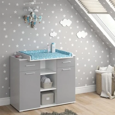 Image de Vicco Commode à Langer Leonie, Gris/Blanc, 113 x 100 cm