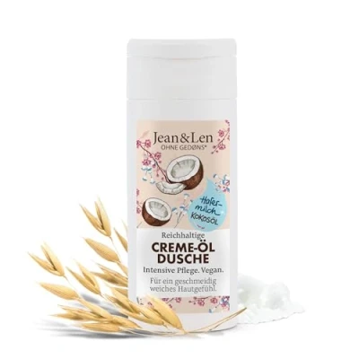 Image de Jean &amp; Len Riche Huile crème De Douche, Lait D’avoine Et Coco, Format Voyage Commode, Protège La Peau Du Dessèchement, Sans Parabène Ni Silicone, pH Idéal Pour Peau, Végane, 50 ml