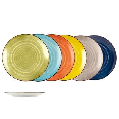 Image de H&amp;h set 12 piatti piani caribe in stoneware colori assortiti cm 26