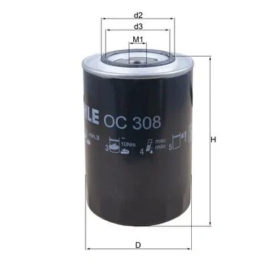 Image de MAHLE ORIGINAL OC 308 Filtre à huile avec un clapet de non retour vissé IVECO: EuroCargo I III, Trakker, Zeta, SCANIA: L,P,G,R,S series, P,G