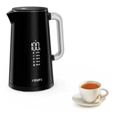 Image de Krups BW8018 Smart&#039;n Light Bouilloire électrique 5 niveaux de température Affichage numérique 30 minutes Fonction maintien au chaud Auto Off Capacité 1,7 L Construction double paroi Noir