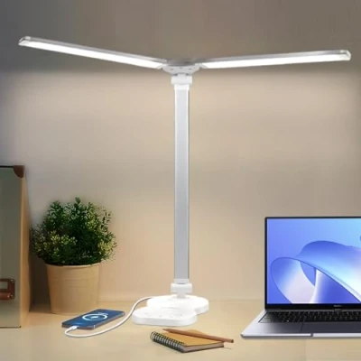 Image de LQWELL® Lampe de Bureau LED à Double Extrémité Intensité Variable, 5 Couleurs et 10 Luminosité, Lecture Sans Danger Pour les Yeux, Commande Tactile Fonction Mémoire, Minuterie