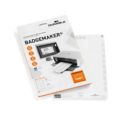 Image de Durable 145602 Badgemaker Insertions 60 x 90 mm sur Planche A4 Imprimable 8 par PEFC Boîte de 20 Planches/160