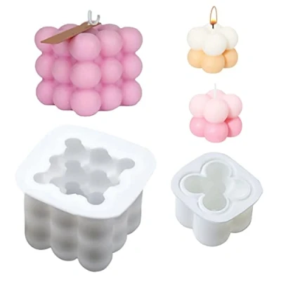 Image de 2pcs Moule à Bougie en Silicone,Moules 3D,Moules Pâtisserie Cube,Moule pour Bougies,Moule 3D Cube Boule silicone,DIY Bougies Moule,Ornements Fondant Bougie,Moulle Silicone