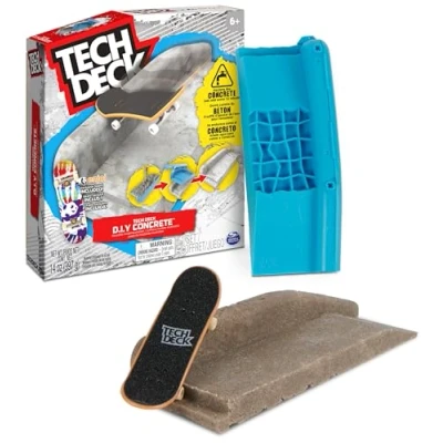 Image de Tech Deck DIY Concrete, Coffret à Modeler réutilisable avec Fingerboard Enjoi Exclusif, Rail, moules et kit de Skatepark, Jouet pour garçons Filles partir 6 Ans