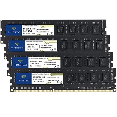 Image de Timetec Hynix IC DDR3L 1600MHz PC3 12800 Unbuffered Non ECC 1.35V CL11 1Rx8 Single Rank 240 Pin UDIMM Bureau Mémoire RAM Module Upgrade (32GB Kit (4x8GB))