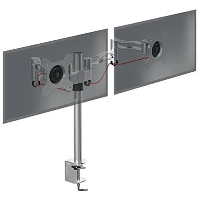 Image de Support double 2 écrans PC Duronic DM352 SR Argent Hauteur ajustable